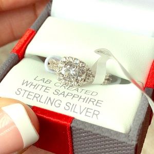 lab created white sapphire sterling silver ring